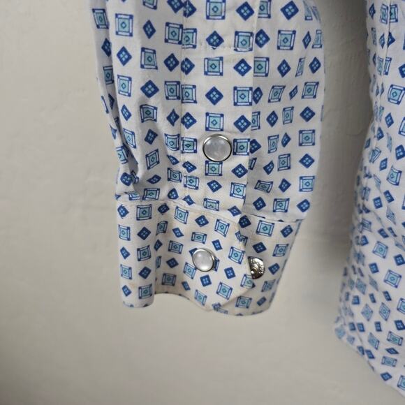 Panhandle Rough Stock Boys Blue White Check Pearl Snap Cowboy Rodeo Shirt M 10 - Picture 5 of 10